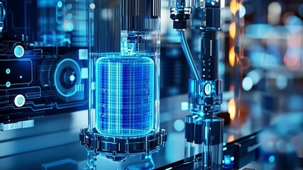 Poster - Futuristic Digital Technology Interface with Complex Circuit Board and Transparent Elements in a Science Lab Setting