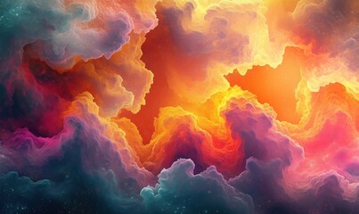 Poster - Colorful abstract cloud formations with vibrant hues and cosmic elements