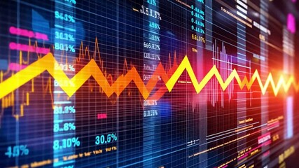 Poster - Dynamic Financial Market Data Visualization with Colorful Graphs and Trend Lines Representing Stocks and Trading Activity in a Digital Environment