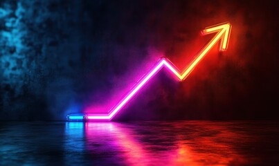 Poster - Neon arrow graph symbolizing growth and success in business and finance