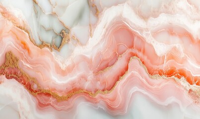 Poster - Elegant pink and white marble texture with golden accents for design projects