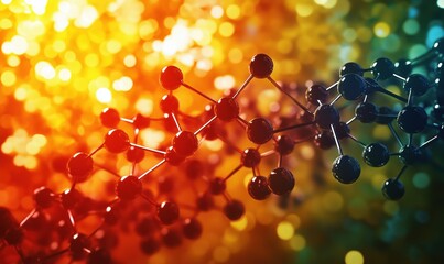 Poster - Molecular Structure with Colorful Bokeh Background Representing Science and Technology