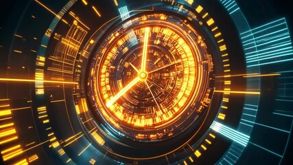 Fototapete - Futuristic digital interface with glowing orange elements and intricate circular patterns, representing technology and innovation in a high-tech environment