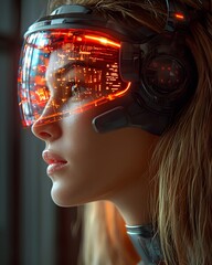 Poster - Futuristic woman using an augmented reality display interface
