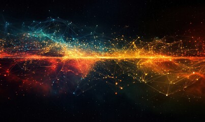 Poster - Abstract cosmic network of glowing particles and lines in vibrant colors