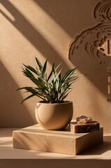 Poster - indoor plant arrangement in warm sunlight highlights serene ambiance and natural decor elements in m