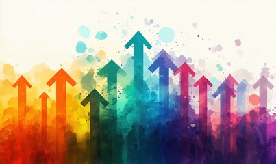 Poster - Colorful abstract arrows representing growth and progress in a vibrant watercolor style