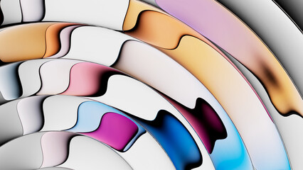Poster - abstract background, 3d rendering, curved lines and a fluid gradient of pastel and bold colors. Fluted glass effect