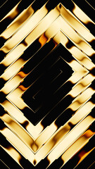 Poster - 3d rendering of ribbed glass effect. Abstract geometric minimalist background of distorted gold ribbons with reflections