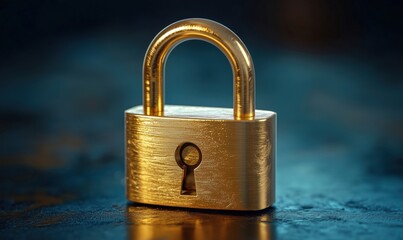 Poster - Golden padlock with shiny surface and keyhole on dark background