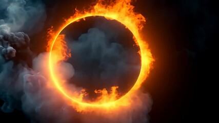 Poster - Burning circle of fire surrounded by dark smoke creating a captivating visual effect