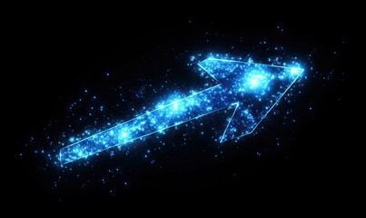 Poster - Glowing blue arrow with sparkling stars on black background for digital design