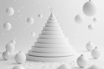 Poster - A futuristic spiral Christmas tree is the centerpiece of a modern monochrome Christmas concept, set against a black and white background and created as a 3D illustration with space for copy