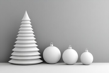 Poster - A modern and fancy monochrome Christmas concept featuring a futuristic spiral Christmas tree set against a black and white background in a 3D illustration with copy space