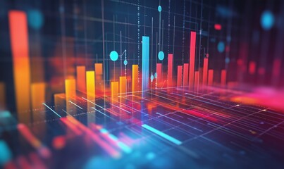 Poster - Colorful data visualization with vibrant bar graphs and digital elements