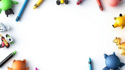 Poster - A cheerful kids' border frame with doodles of toys, animals, and crayons, ideal for school projects or birthday party themes.