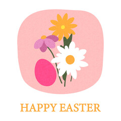  Happy Easter greeting card, poster, holiday cover with flowers. Square design template or web banner for Easter.