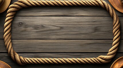 Poster - A rugged Western rope border wrapped around wooden planks and aged leather, ideal for Wild West-themed flyers or retro event invitations with a cowboy feel.