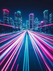 Poster - Stock has created a cinematic illustration of a futuristic cyberpunk city to serve as an abstract background art piece