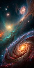 Wall Mural - two spiral galaxies with radiant cores and winding arms.