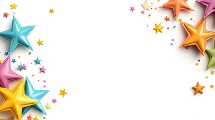 Poster - A vibrant starry border with colorful star-shaped illustrations, perfect for creative designs, party invitations, or children's event flyers.