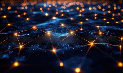 Aufkleber - Abstract digital network with glowing nodes and interconnected lines on dark background