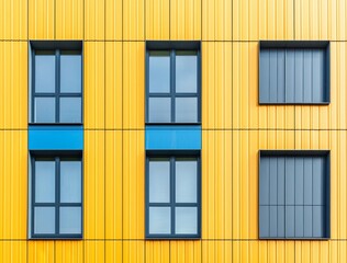 Poster - A modern yellow building detail is a prominent feature of geometric architecture