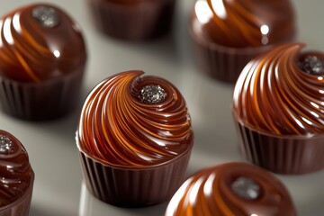 Aufkleber - Delicious handcrafted chocolate truffles with glossy swirls displayed elegantly in a dessert showcase