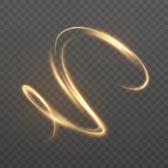 Fototapete - Abstract light trail in the form of a dynamic golden line on a transparent background. The energetic glow creates a sense of movement and magical energy. Vector