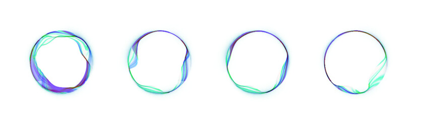 Poster - Set of abstract glowing round frames with smooth wavy lines in green and purple tones on a white background. Perfect for user interface elements, digital interfaces or futuristic design accents. 