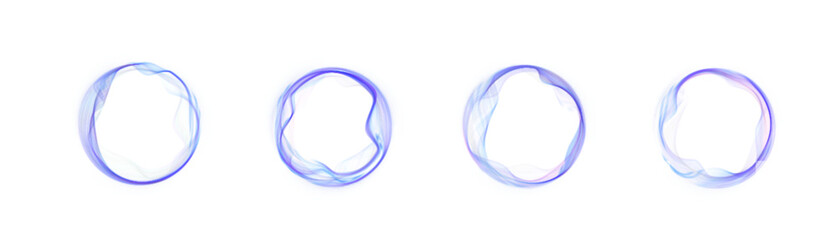 Fototapete - Collection of glowing blue circular wave frames with fluid shapes and light transparency on white background. Perfect for modern interfaces, sci-fi visuals, or abstract design elements.