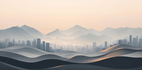 Poster - Abstract Pastel Panorama Depicting Geometric Architecture Accompanied by a Floating Orb’ transforms into ‘Floating Orb Suspended Above Geometric Architecture in an Abstract Pastel Panorama