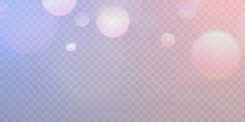 Poster - Soft pastel bokeh lights float on a transparent background, blending pink and blue hues into a dreamy glow. Perfect for magical overlays, romantic designs, or fairy-tale effects.