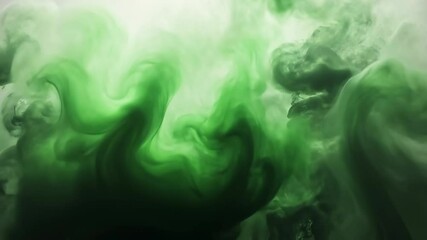 Poster - Vibrant green smoke swirling artistically in a dynamic pattern against a neutral background
