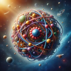 Wall Mural - atom's nucleus protons and neutrons bound together sense of fund