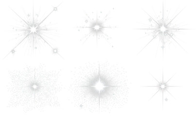 Wall Mural - Set of Realistic Twinkling Sparkles and Starlight Effects Isolate on Transparent Background, cutout, png