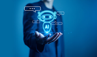 Fototapete - Using AI chat in search and giving  to help in business has technology, to create computer concepts with robots as new digital software

