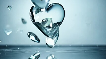 Poster - A glass is shattered into many pieces. The pieces are scattered all over the surface. The glass is blue in color