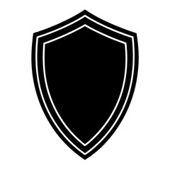 a shiny silver vector shield icon with a heraldic design for security and protection