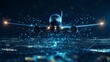© Bundi - Futuristic technology overlay lines on a high-tech plane signify its role in connecting the world as it prepares for takeoff, illustrating the air transport concept