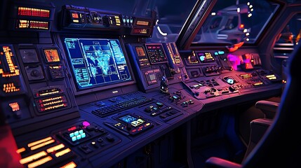 Poster - The combination of a blue virtual reality world and a futuristic headset with a cool display and user interface creates an immersive experience, much like a futuristic car cockpit with a high-tech