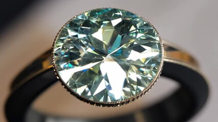 Aufkleber - A large blue diamond ring with a gold band. The ring is on a table. The diamond is cut and polished