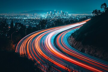 Poster - A futuristic metropolis at night, resembling a complex communication network, symbolizes a concept for a digital city