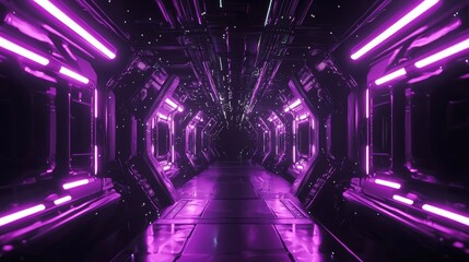 Aufkleber - A 3d render of a futuristic abstract background depicts an urban tunnel with ultraviolet light, geometric structures, and themes of big data storage, quantum computer, cyber safety, and virtual