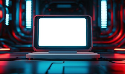 Poster - a futuristic interior serves as the backdrop for a modern billboard mockup in 3d rendering