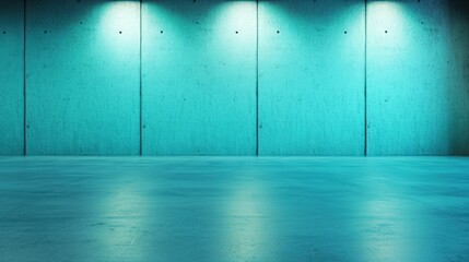 Poster - A modern, minimalist interior space with turquoise walls and soft lighting, creating a calm and stylish atmosphere.