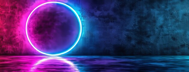 Poster - A futuristic setting with empty spaces and neon lights, characterized by a high-tech flow