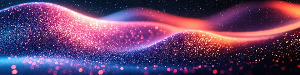 Poster - Abstract illustration of flowing waves with sparkling particles and light