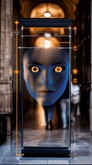 Poster - Futuristic digital advertising display showcasing advanced ai facial recognition technology