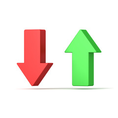 Fototapete - Red down arrow and green up arrow isolated on white background with shadows 3D rendering